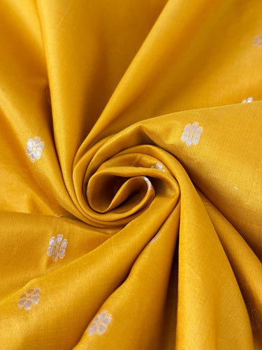 Lightweight Banarasi Katan Silk Saree | Tumeric Yellow | Gold Zari | Handwoven | Silk Mark Certified | Ships from California